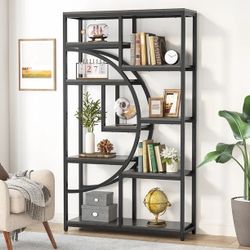 5 Tier Etagere Bookcase Freestanding Tall Bookshelves Display Shelf Storage Organizer with 9-Open Storage