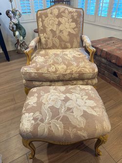 French Provincial Armchair and Ottoman Set