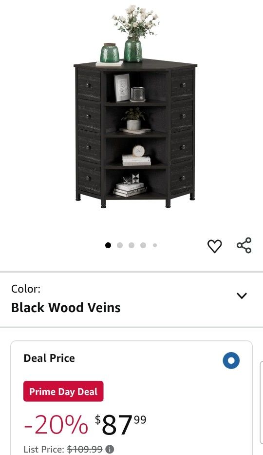 LUMTOK 8 Drawers Corner Dresser with Storage Fabric Drawers and Open Shelves for Small Space，Bedroom，Entryway，Living Room (Black Wood Veins)