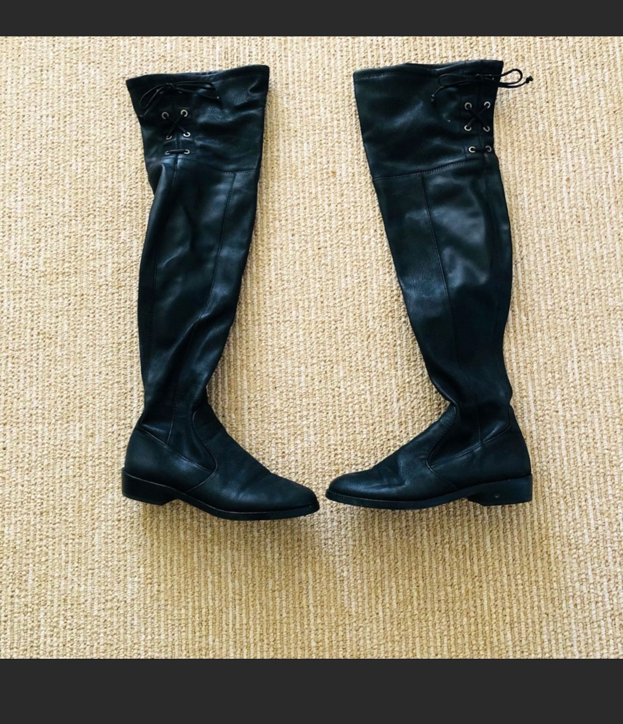 Women Black Vincecamuto Thigh High Lather Boots Size 4.