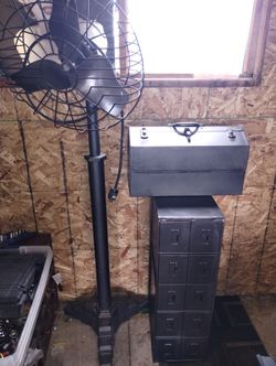 Vintage Fan , Cabinet , and Tool Box 