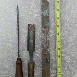 Antique Vintage Wood Handle German Tool Stichleback Drill Cast Steel Keen Kutter