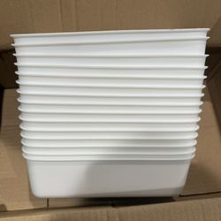 Set of 15 Plastic Storage Bins — White Plastic Storage Baskets — Dimensions: 8 x 3.75 x 2.5 inches