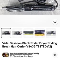 Vidal Sassoon Black Styler Dryer Styling Brush Hair Curler VS433 