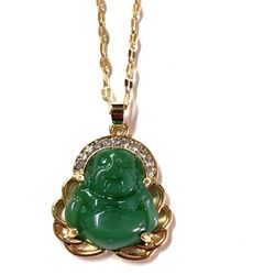 Gold Plated Jade Buddha Pendant Necklace 