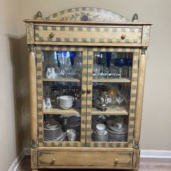 Charming Painted Hutch with Glass Doors