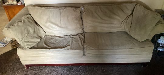 Large Beige Microfiber Sofa with Cushions