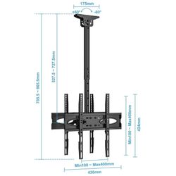 Dual-Screen Ceiling TV Mount for 32-65 inch TVs, 360° Swivel Hanging Adjustable Ceiling Mount TV Bracket, Max Vesa 400x400mm, Black