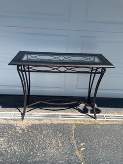 Wrought Iron-like Console Table with Wood Top and Center Glass—open to offers—NEED GONE ASAP