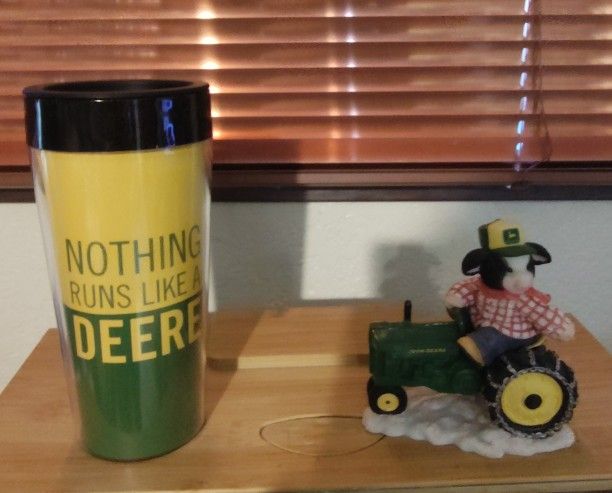 John Deere Cow On A Tractor Figurine & Cup