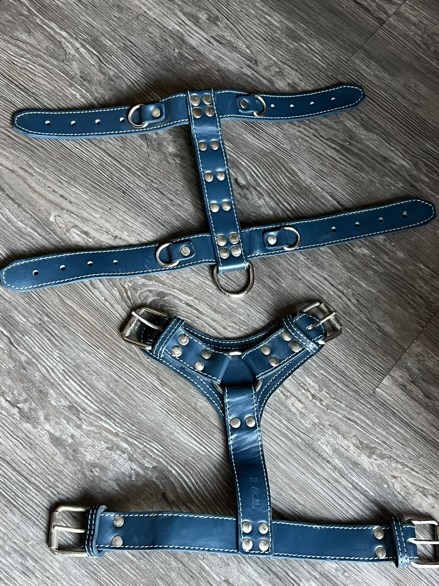 Genuine Leather Dog Weight Pull Harness Navy Blue 2pcs 