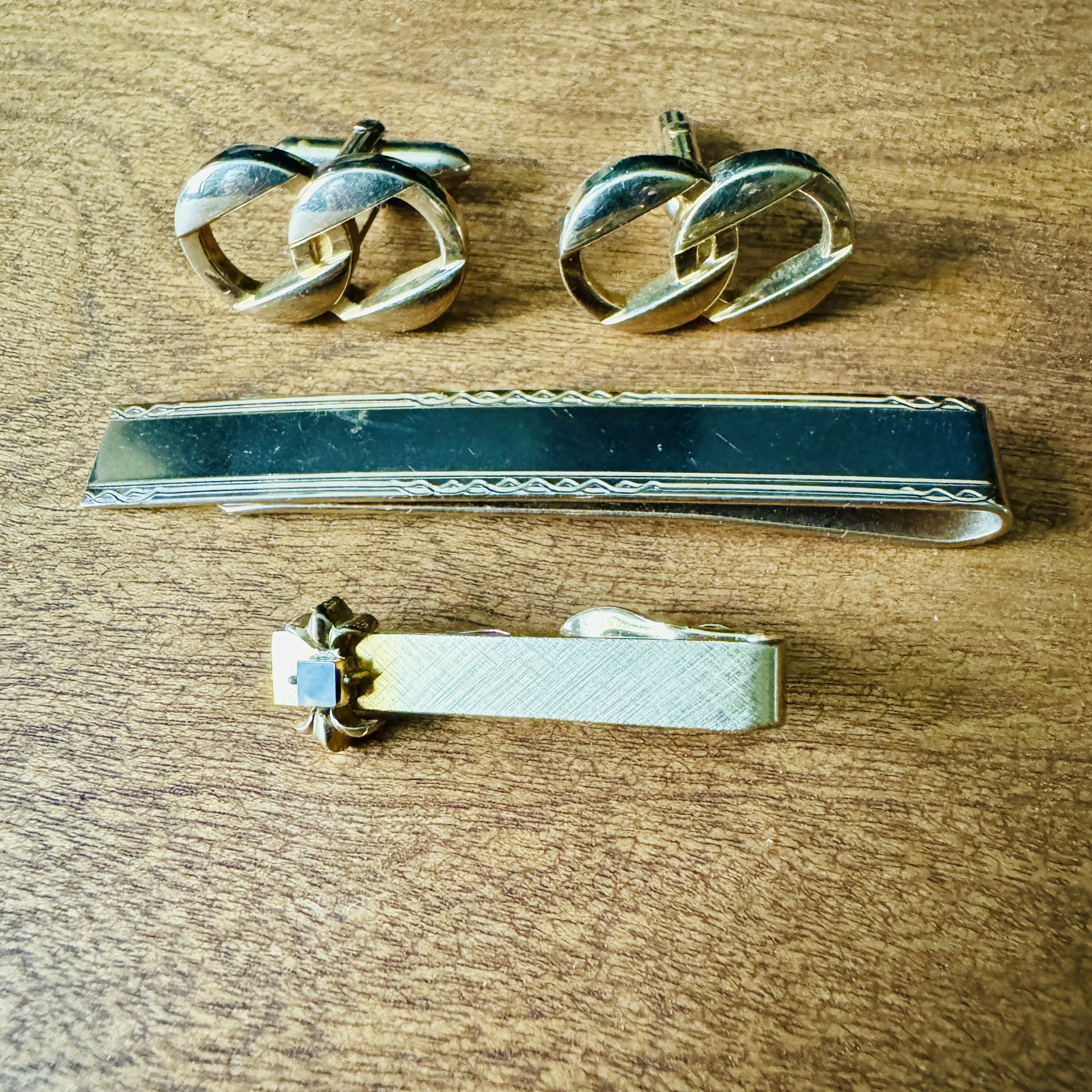 Vintage Swank Cufflinks & Swank Tie Clip & Large Tie Clip