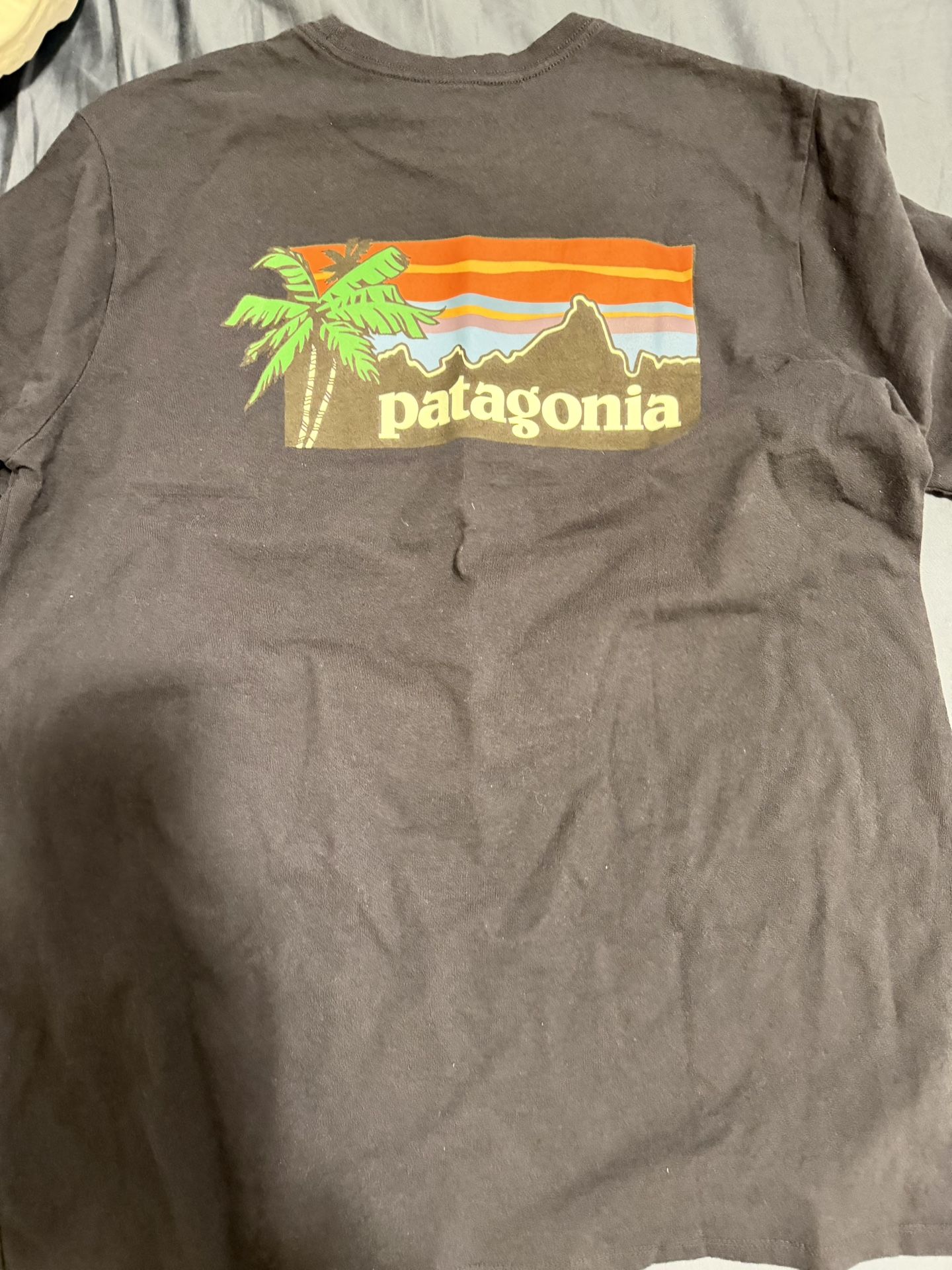 Patagonia Hawai‘i Exclusive Logo T-Shirt Classic surfer style with tropical palm and island graphic on the back — a rare Hawai‘i edition!
