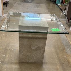 End Table Marble Type Base Glass Top