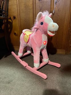 HollyHOME Child Princess Rocking Horse Riding Rocker with Sound Pretend Play Stuffed Animal Ride On Toy Pink
