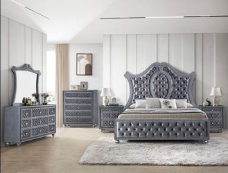 Brand New Grey 4pc Queen Bedroom Set (Available in Eastern King)