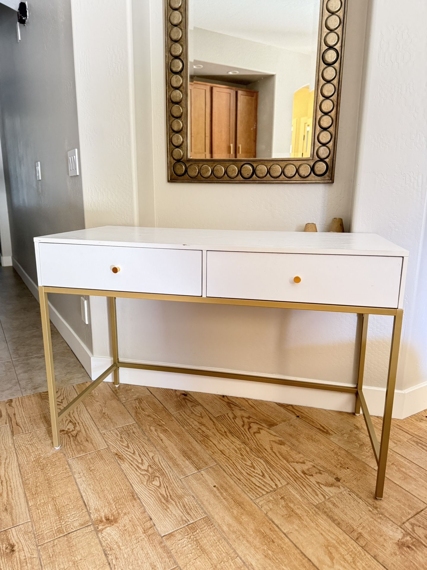 White & Gold Vanity/Desk With Drawers