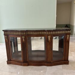 Solid Mahagony Sideboard With Marble Top And Glass Doors