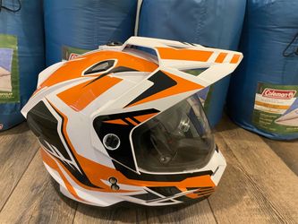 Orange and White Dual Sport Motorcycle Helmet
