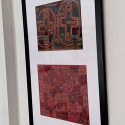 ANTIQUE PANAMANIAN KUNA MOLAS TEXTILES HAND STITCHED MATTED & FRAMED