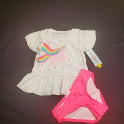 Cat & Jack 3T Girl's Rainbow Unicorn 2pc Outfit in Pink/White