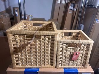 Square Wicker Storage Basket Set of 2 for Shelf, Blanket & Toy Organizer