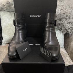 Saint Laurent "Wyatt" buckle boots in smooth calf leather
