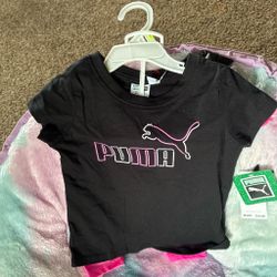 Puma Kids Black Logo T-Shirt W Pink Pants 2 Pc Set