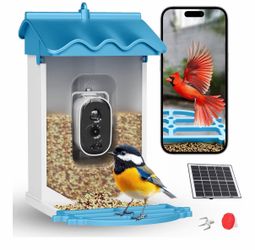 Smart Bird Feeder with 2K Camera & AI Recognition - Solar Powered, 2L Capacity, Night Vision, App Alerts, for Bird Watching, Squirrel Deterrent Functi