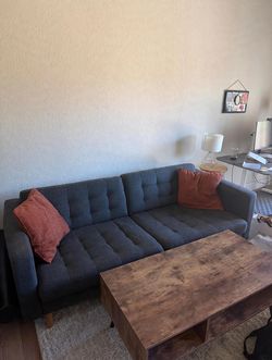 MOVE OUT SALE - IKEA MORABO Sofa - Gunners Dark Gray / Wood - Like New