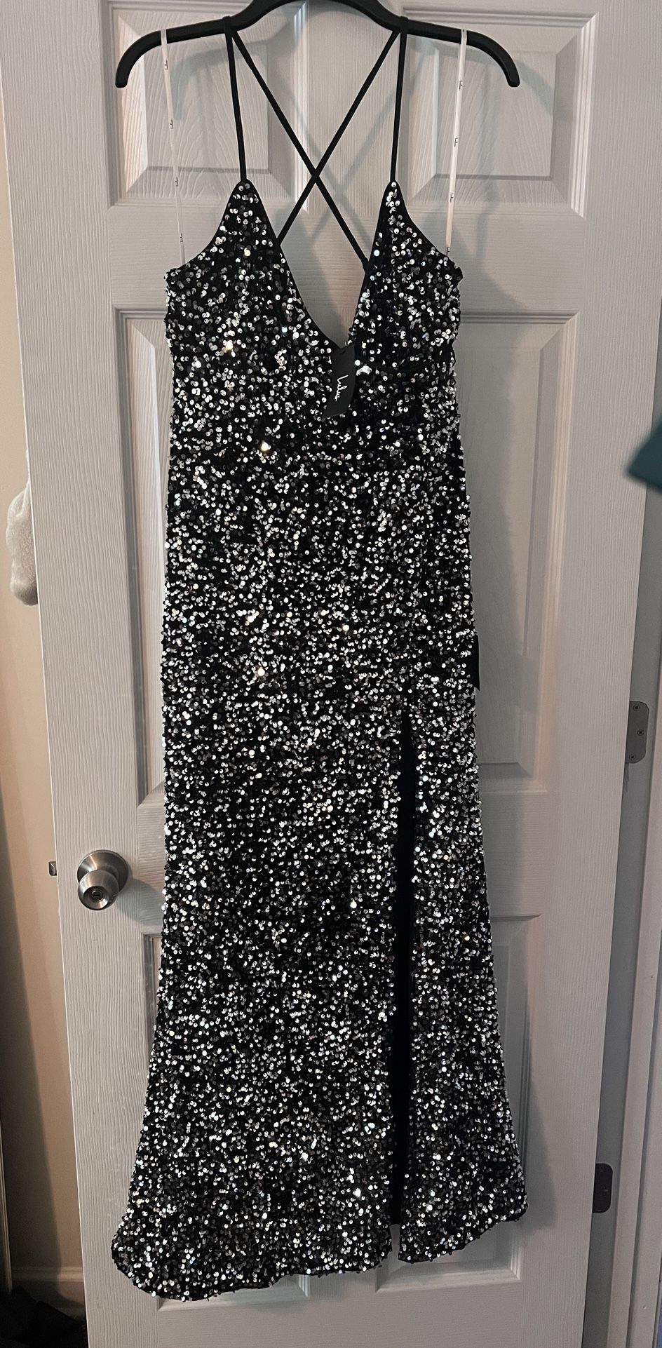 Lulus Black Velvet Sequin Dress