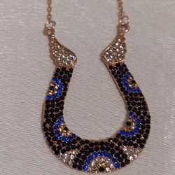 BEAUTIFUL GEMSTONES ROSE GOLD HORSESHOES NECKLACE 