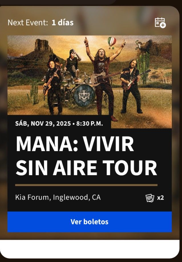 Mana Vivir Sin Aire Tour Tickets! 