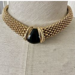 Gold Tone And Black Vintage Choker Necklace 