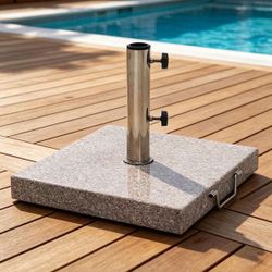 66 lbs. Square Granite Patio Umbrella Base with Wheels and Handle in Gray