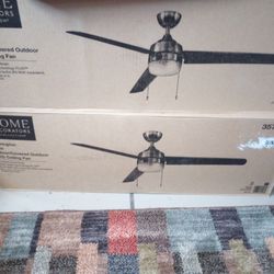 Two New Carrington Indoor/Outdoor Brushed Nickel led Ceiling Fan 60in.