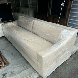 Restoration Hardware Leather Modena Slope Arm Sofa Brand New
