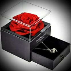 Preserved Rose with I Love You Necklace, Birthday/Anniversary Gift 