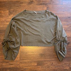 Free People Bell Sleeve Tie Back Top Olive Cotton Poplin Bateau Neck Medium