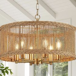 New Boho Rattan vintage gold Chandelier