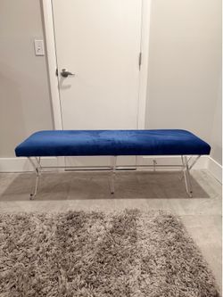 Blue Velvet Bench with Clear Acrylic Legs