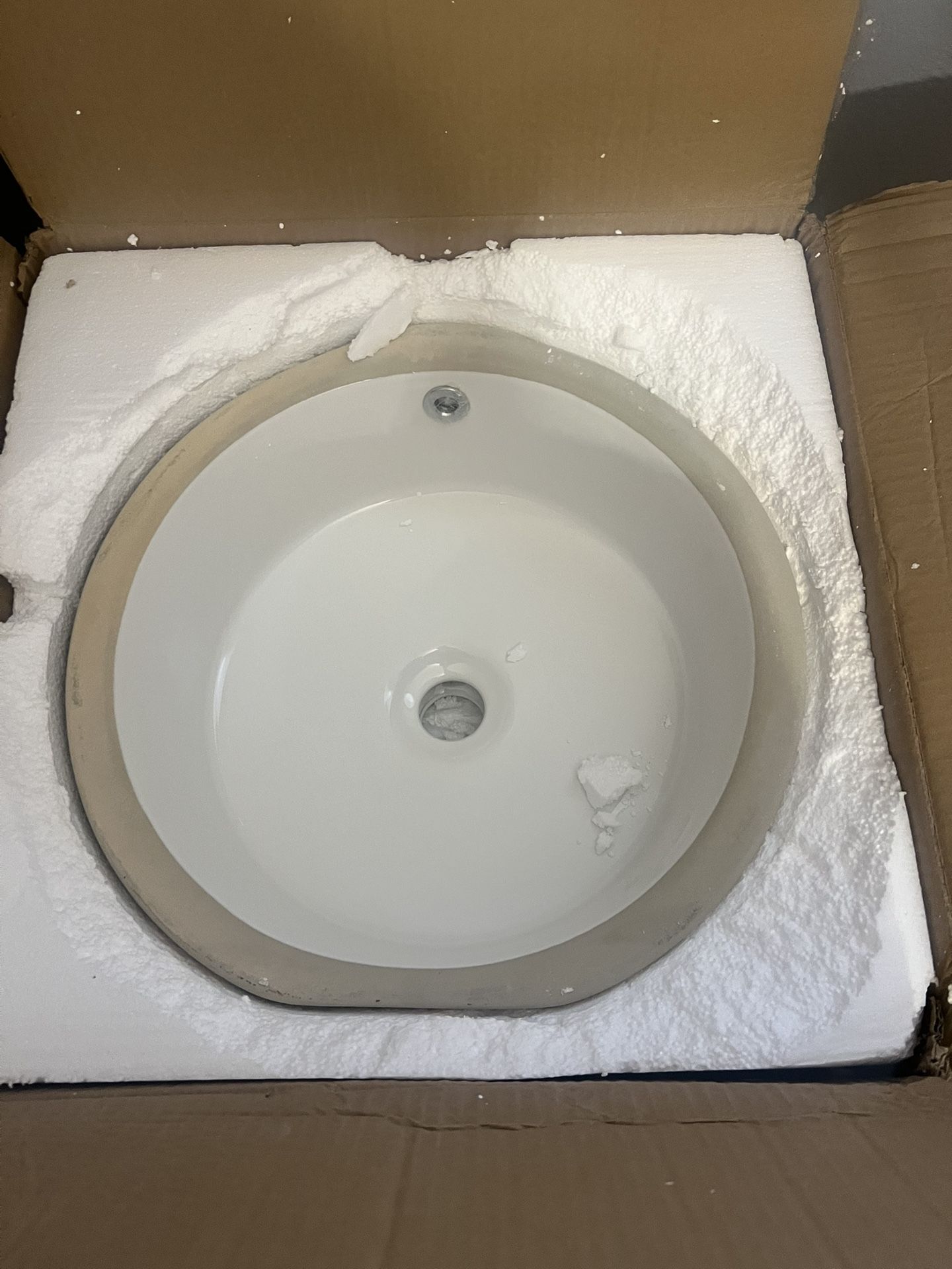 Round Undermount Bathroom Sink, QISHKA 16" × 16" Ceramic Undercounter Vanity Sink White Porcelain Vessel Sink, Orbicular Wash Basin with Overflow for 