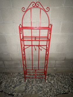 Plant Stand Vintage Red With Shelves And Hooks For Hanging 