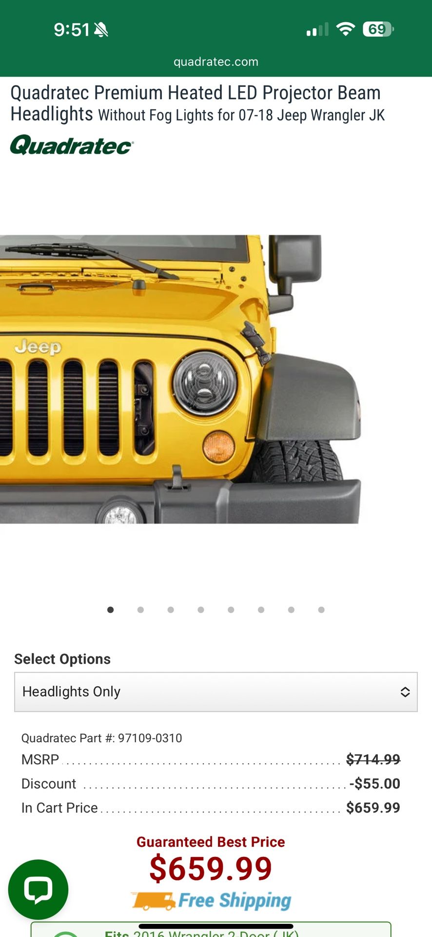 Brand New Quadratec (JW Speaker) Heated LED Headlights for Jeep JK (2007-2018)