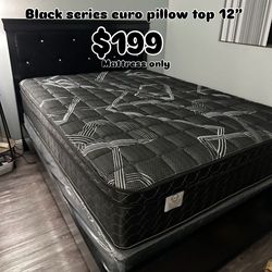 Black series Queen sizes Euro Pillow Top 12” medium firm 🆕  In Plastic   Mattress only $199  Mattress with box spring $260  Delivery $30 All sizes av