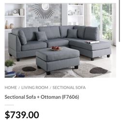 Gray Sectional Sofa With Ottoman