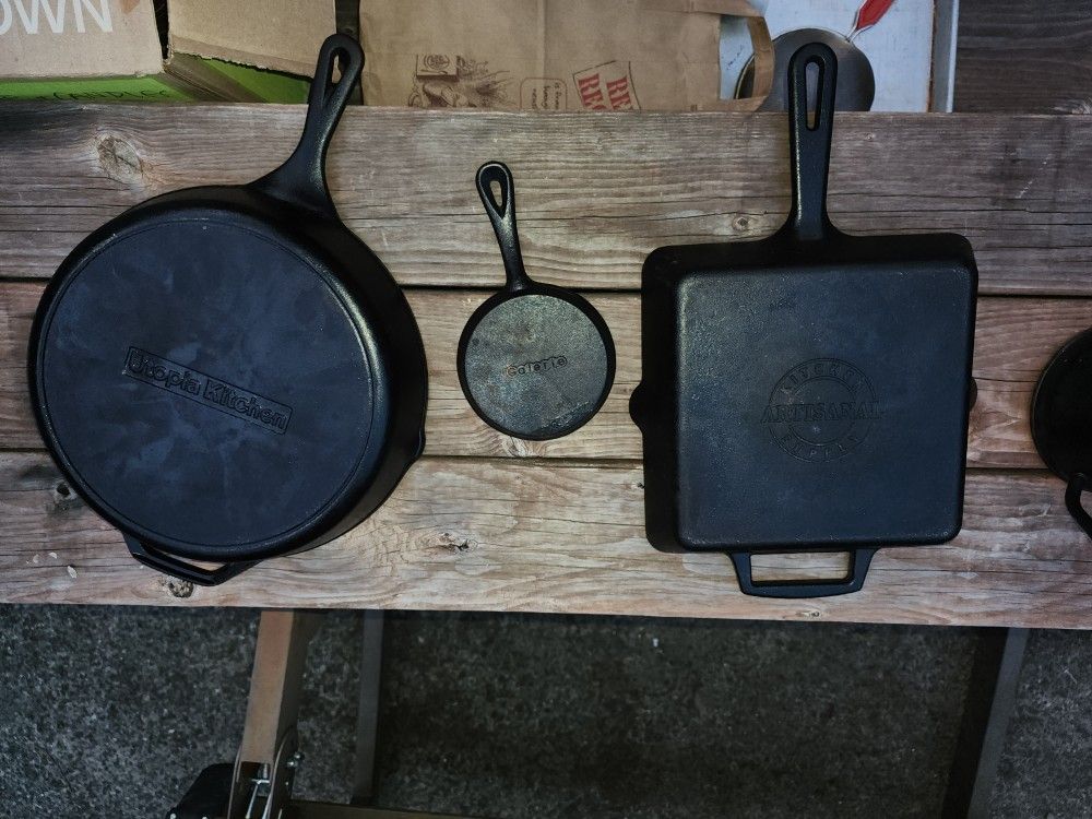 Cast iron Pans And Hot Water Kettle