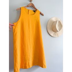 NWT J.Crew Maxine button-back dress in linen Orange women's Size L Large Sleeveless Yellow 