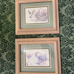 Framed Bunny Rabbit Prints - Set of 2