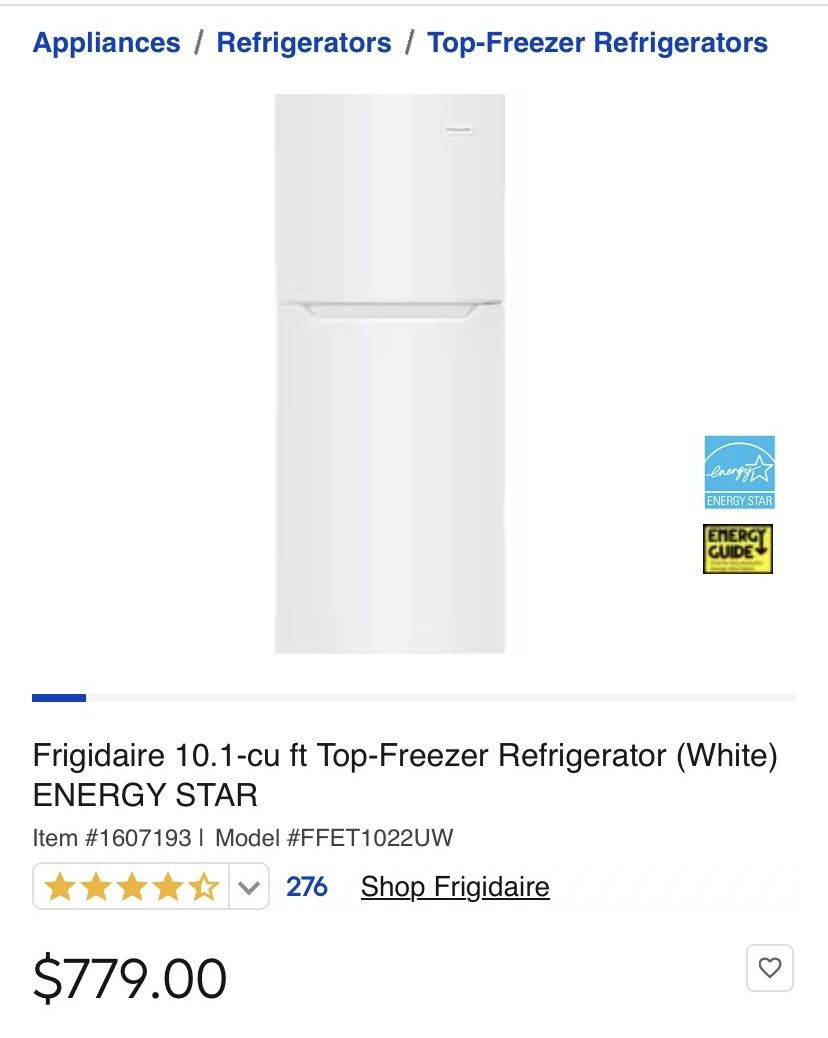 Frigidaire 10.1-cu ft Top-Freezer Refrigerator (White) ENERGY STAR